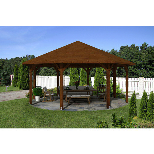 SKANHOLZ Pavillon Nice 4 aus Leimholz mit Zeltdach in Nussbaum Braun, B/T/H: 630 x 630 x 365 cm - Bild 2