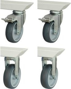 Rau Rollensatz für Adlatus 150 höhenverstellbare Arbeitstische, 2 Bockrollen und 2 Lenkrollen mit Feststeller, Farbe: Grau, Durchmesser: 100 mm, Höhe: 135 mm - Bild 1