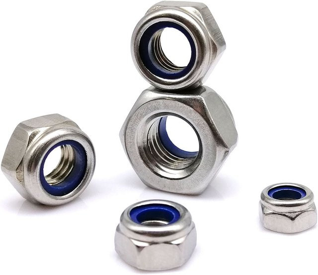 HZYUEGOU Selbstsichernde Sechskantmuttern aus A2-70 304 Edelstahl mit Nylon-Einsatz, Farbe Silber, DIN 985 - Bild 1