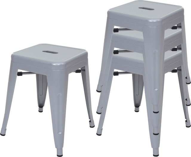 4er-Set MCW Hocker A73 aus pulverbeschichtetem Metall im Industriedesign, grau, stapelbar - Bild 1