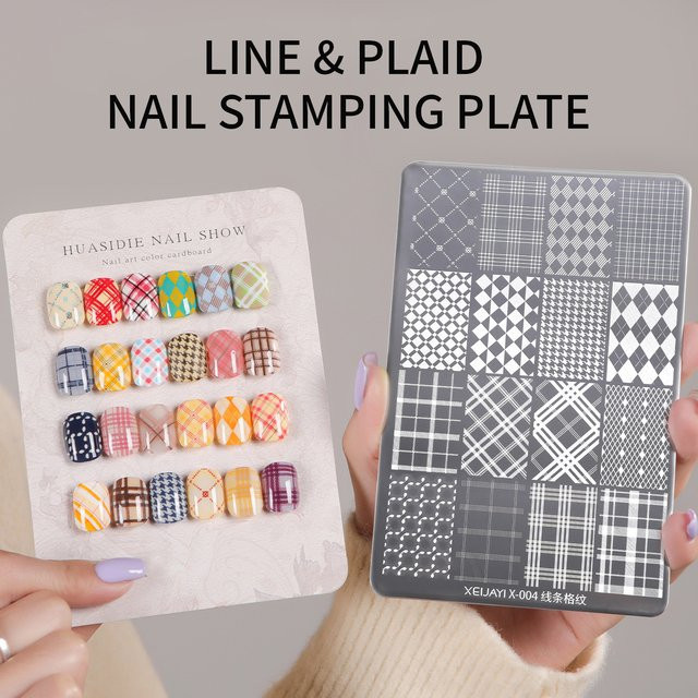 MAFANAILS Nagelstempelplatte, Karo-Linien, 14,5*9,5cm, Unisex - Bild 1