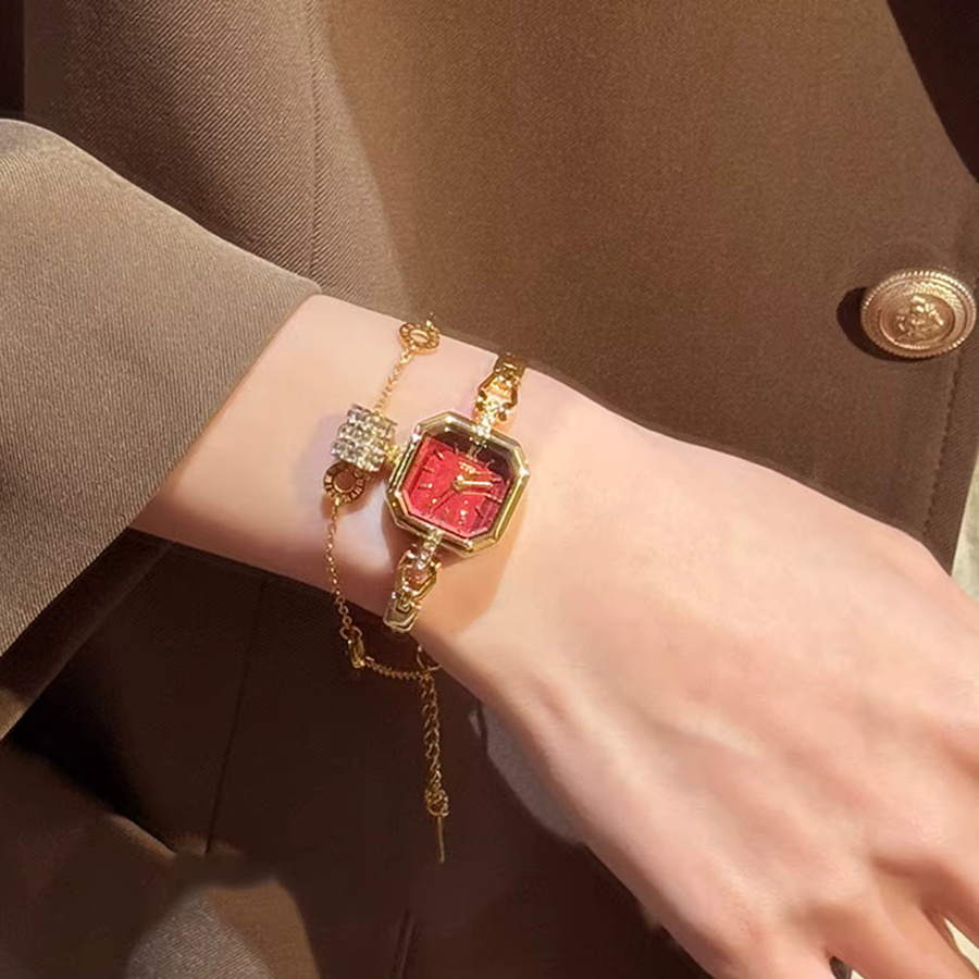 GEDI Armbanduhr, Quarz, Edelstahl, Gold, rotes Zifferblatt, Damen - Bild 3