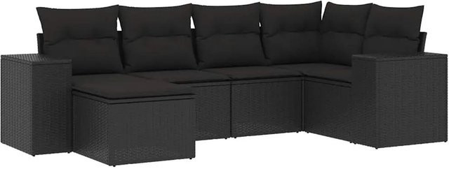 vidaXL 6-teilige Garten-Sofagarnitur in L-Form aus schwarzem Poly-Rattan mit Kissen und pulverbeschichtetem Stahlgestell - Bild 1