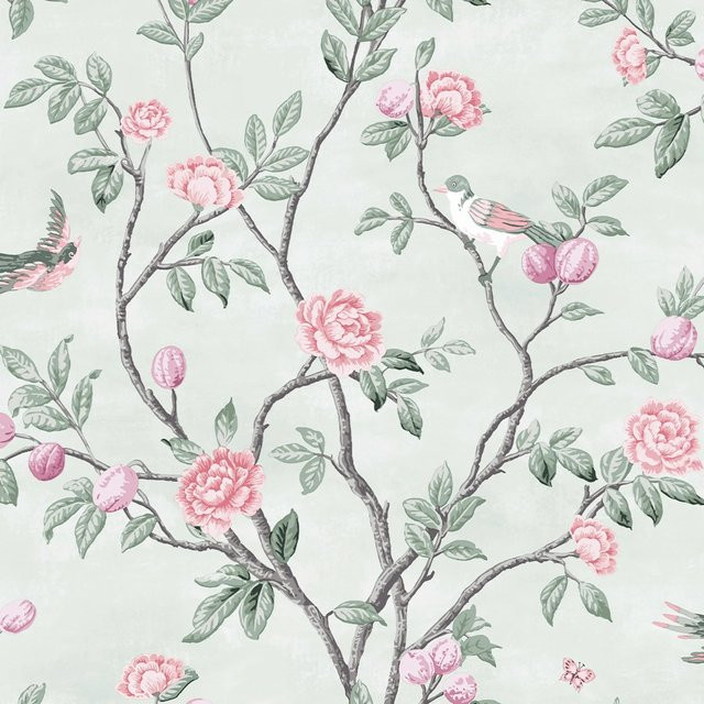 Laura Ashley Vliestapete Eglantine in Eau de Nil, Farbe: Blau/Grün/Grau, Breite: 0,52 m, Länge: 10,05 m - Bild 1