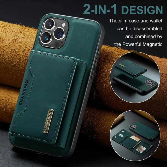 Magnetische Leder-Brieftasche für Apple iPhone 16 Pro Max 15 14 13 12 11 Plus mit Kartenhalter und Ständer in Grün - Bild 1