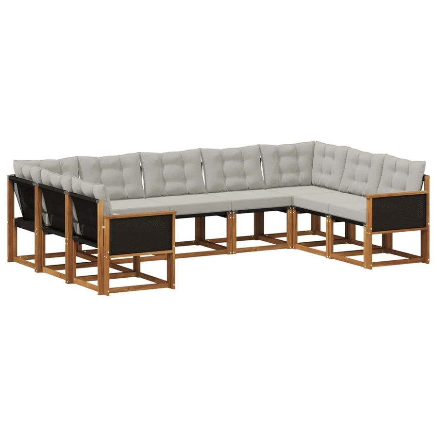 vidaXL Outdoor-Sofagarnitur aus Akazienholz mit Textilene-Stoff und Kissen in Natur und Grau - Bild 2