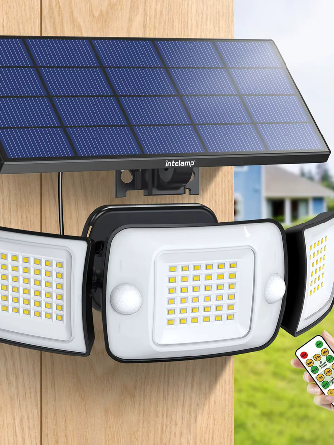 intelamp Solar-LED-Außenleuchte mit 3 Köpfen und zwei Bewegungssensoren, wasserdicht, Schwarz, 6000 mAh - Bild 7