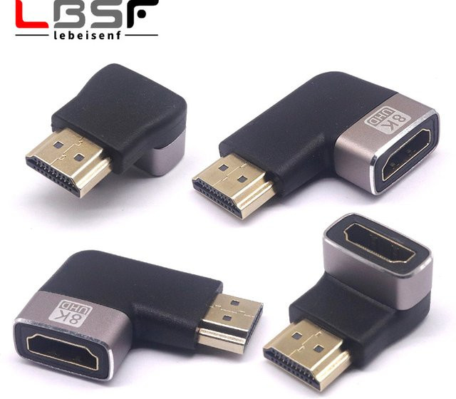 Lebeisenf HDMI 2.1 Adapter 8K 60Hz Winkel 90 Grad Männlich zu Weiblich in Schwarz - Bild 1
