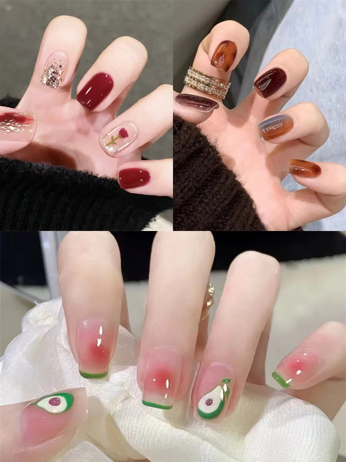 JIASHIXUAN Kunstnägel, 24 Stück, Quadratisch, Glänzend, Rose Design - Bild 2