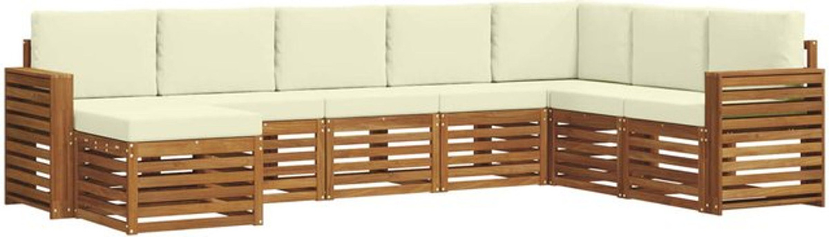 vidaXL Outdoor-Sofagarnitur aus Massivholz Akazie in Natur und Beige, 8-teiliges Loungemöbel-Set im modernen und minimalistischen Design - Bild 1
