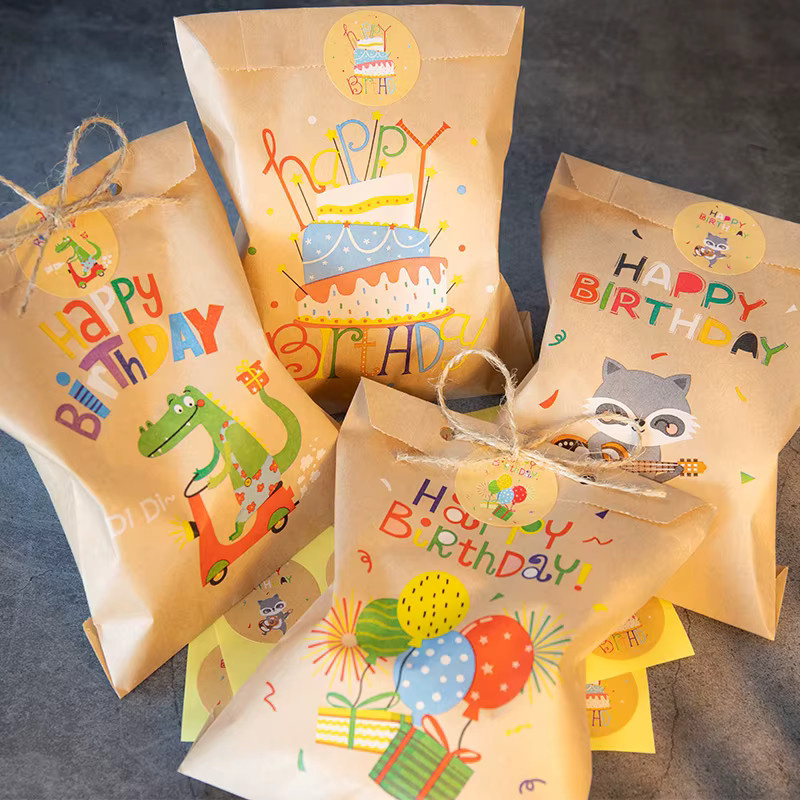 24er Set iSRCRAFT Kraftpapiertüten mit Regenbogen und Dino Motiv für Geburtstag und Party, Mehrfarbig - Bild 2