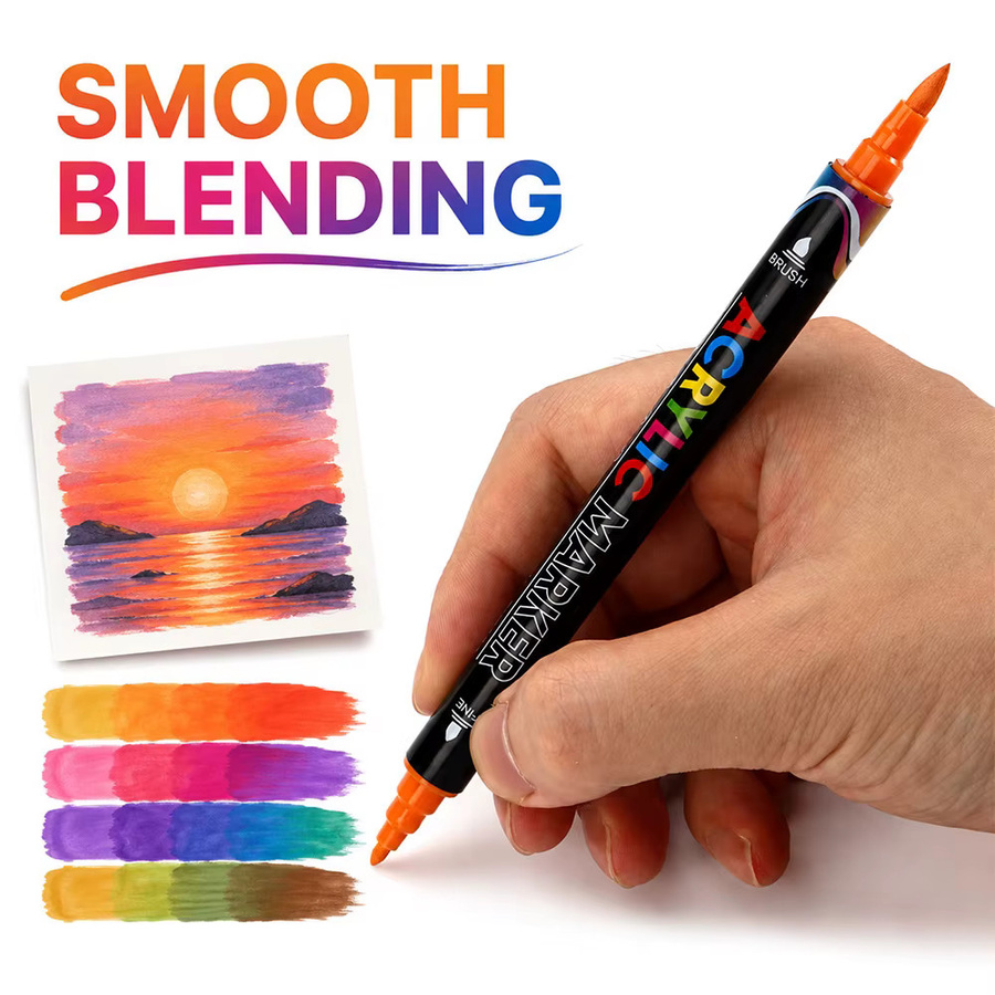 Acryl-Marker-Set mit 12 Farben und Dual-Tip Pinselspitze für Stein, Leinwand, Glas und Metall, wasserfest und schnelltrocknend - Bild 2