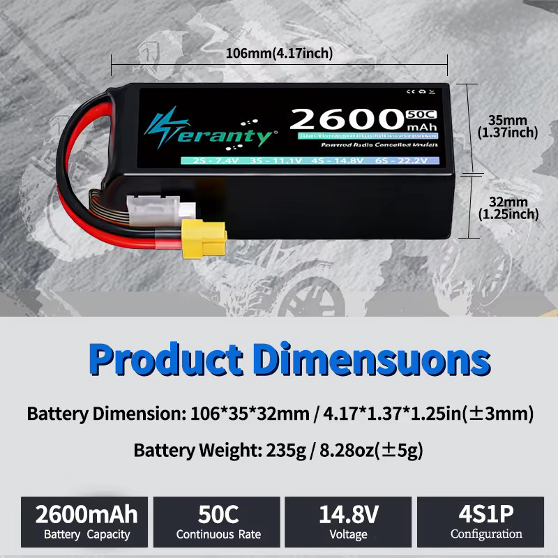 TERANTY 4S Lipo-Akku 14,8V 2600mAh 50C/100C Softcase mit T XT60 Stecker, 2-teiliges Set - Bild 4