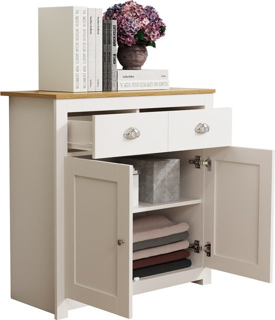 VCM Holz Kommode Balusa L Sideboard im Retro Design mit Drehtüren und Schubladen H x B x T: 81 x 82 x 35 cm - Bild 1