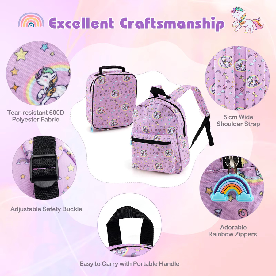 5-teiliges Reise-Set für Kinder von GOFLAME in Pink bestehend aus Koffer, Rucksack, Lunchbox, Gepäckanhänger und Nackenkissen - Bild 2