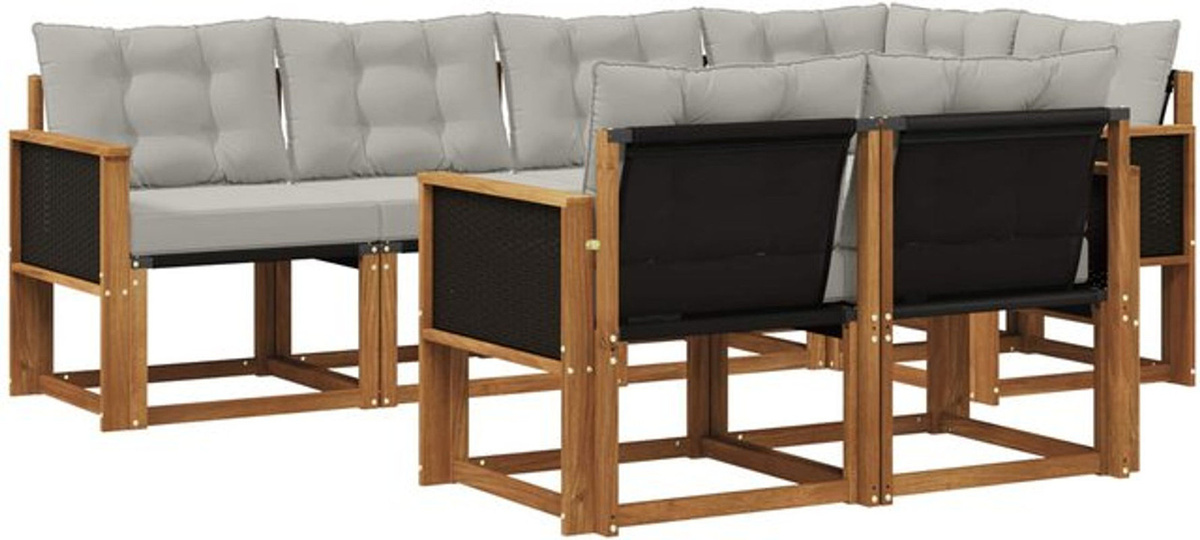 Modernes 7-teiliges Outdoor-Sofagarnitur Loungemöbel Set aus Akazie und Stoff in Natur und Hellgrau von vidaXL - Bild 1