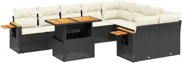 vidaXL 10-tlg. Garten-Sofagarnitur aus Poly-Rattan und Akazienholz in Schwarz mit UV-beständigen Kissen - Bild 1