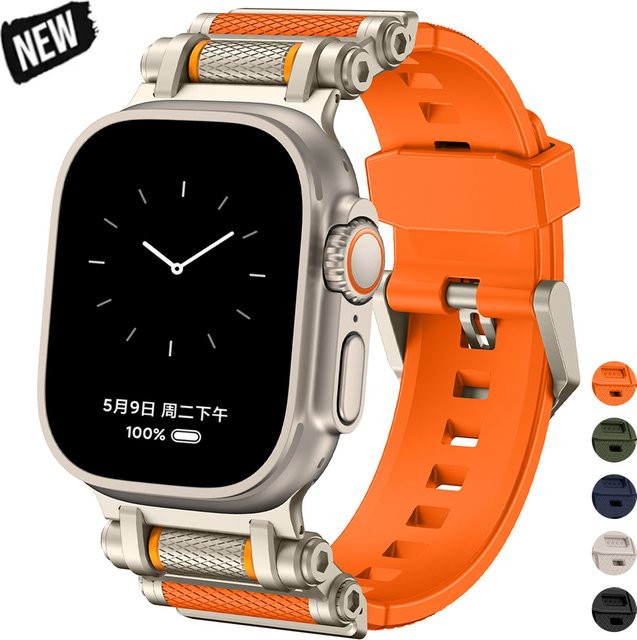 CAOWTAN Sportarmband, Kautschuk, Metall, Apple Watch Ultra 2 49mm 46mm 45mm 44mm - Bild 1