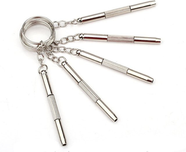 3-in-1 Präzisions-Schraubendreher Set für Brillen und Uhren in Silber mit Schlüsselanhänger - Bild 1