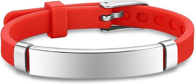 ID-Armband Kinder, Silikon, Edelstahl-Anhänger, rot, 14-20 cm - Bild 1