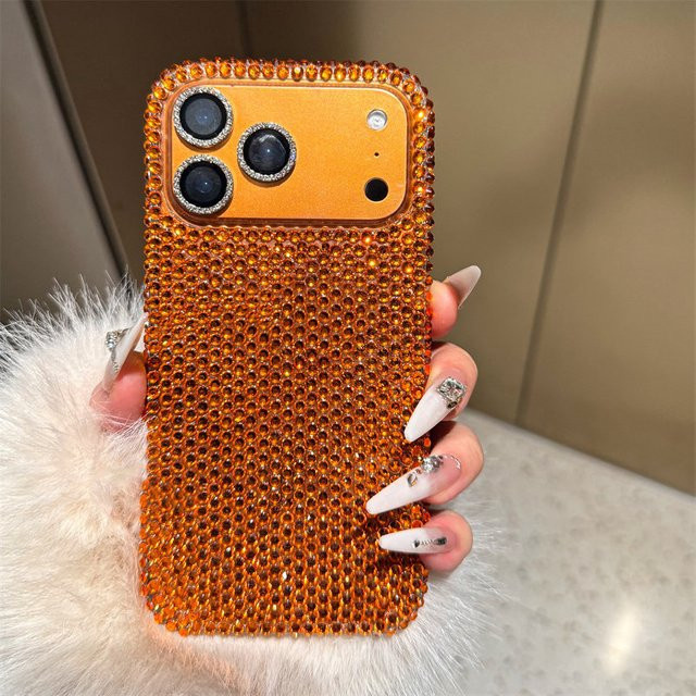 KASONPAI Glitzer Handyhülle mit Strass-Effekt für iPhone 11 bis 16 Pro Max in Orange - Bild 1