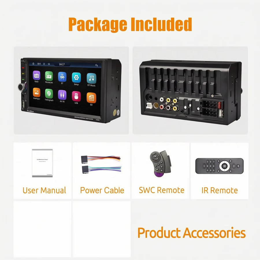 MOPECT 7 Zoll Doppel-DIN Autoradio mit Touchscreen, kabelloses CarPlay und Android Auto, Multimedia-Player mit Bluetooth, USB-C, Mirror Link und SWC in Schwarz - Bild 5