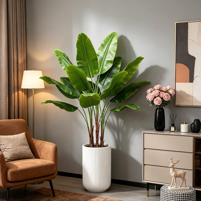 Künstliche tropische Pflanzen von Kmitang in Grün, Set aus Palmen, Bananenbaumzweigen, Canna-Pflanzen und Monstera-Blättern, Höhe: 75 cm - Bild 1