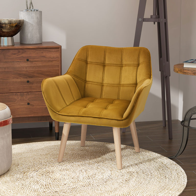 HOMCOM Ohrensessel Relaxsessel im skandinavischen Design aus Samt in Gelb B: 67 cm, T: 61,5 cm, H: 71 cm - Bild 2