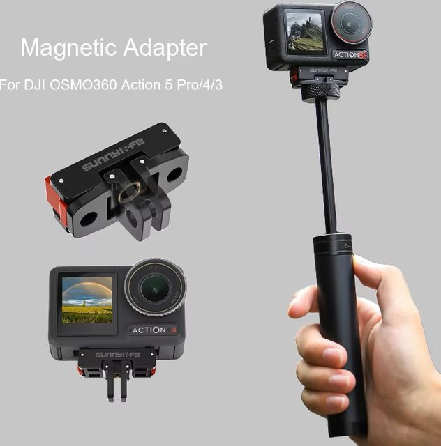 Faltbare magnetische Adapterhalterung für DJI OSMO 360, Action 5 Pro, 4 und 3 in Schwarz – Schnellverschluss-Halterung für Kamera-Stative und Selfie-Sticks - Bild 1