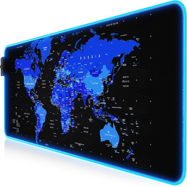 Titanwolf RGB Gaming Mauspad XL Weltkarte Blau B/B/H: 80 cm x 30 cm x 0,3 cm - Bild 1