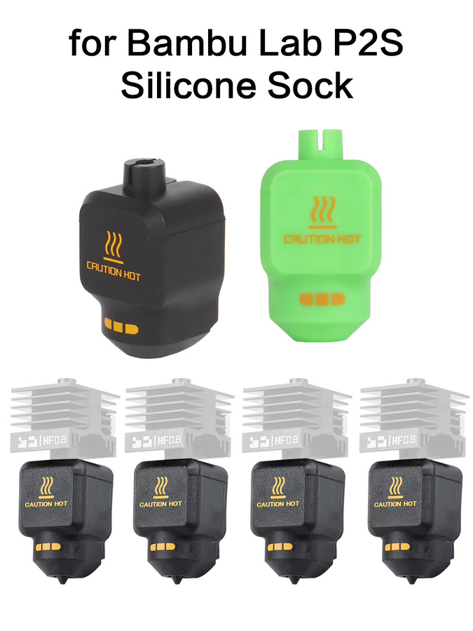 XCR3D Silikon-Socken-Abdeckung und Hotend-Heizblock-Kit für Bambu Lab P1S mit Düsen in 0,2 mm, 0,4 mm, 0,6 mm und 0,8 mm in Schwarz - Bild 5
