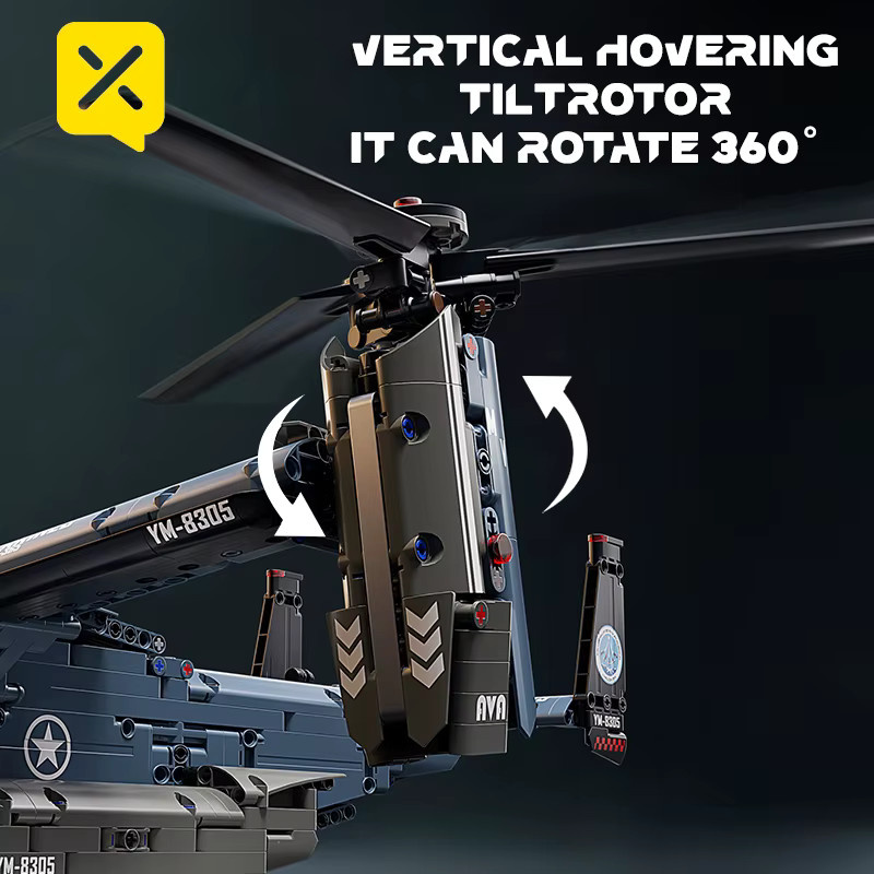KAVOWORLD V-22 Militärflugzeug-Hubschrauber-Bausteinset, 1486 Teile - Bild 5