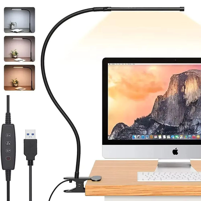 Mzvul Clip-on LED Schreibtischlampe in Schwarz, dimmbar mit flexiblem Schwanenhals und USB-Anschluss als augenschonendes Leselicht oder Nachtlicht - Bild 7
