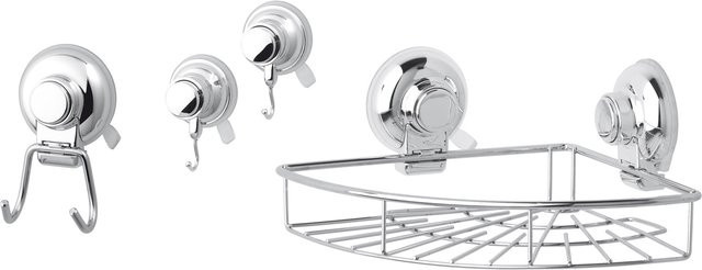 GSW HOOKIE System Aufbewahrung Set S silber, 4-teiliges Set aus Metall und Kunststoff mit Saugnapf-Befestigung - Bild 1