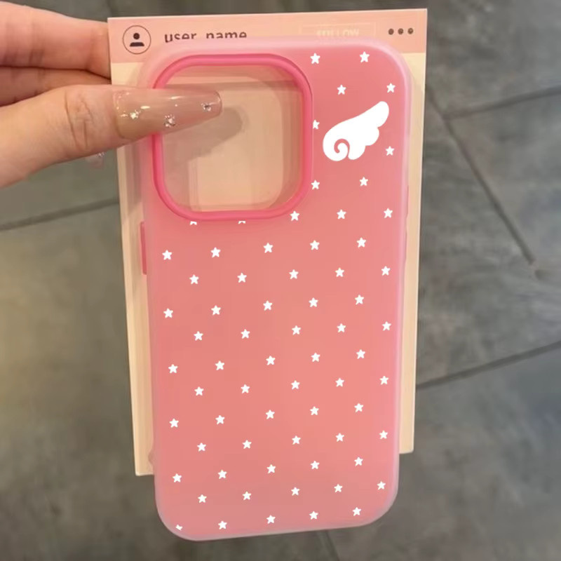 Koreanische Ästhetik 2-in-1 Handyhülle mit Sternen und Engelsflügeln für Xiaomi Redmi Note 15 14 13 12 11 Pro Plus 5G sowie Redmi 14C 13C 4G in Pink - Bild 1