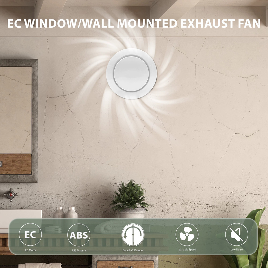 KCvents Wandventilator mit Backdraft-Dämpfer und Fernbedienung für Badezimmer und Küche in Weiß - Bild 2