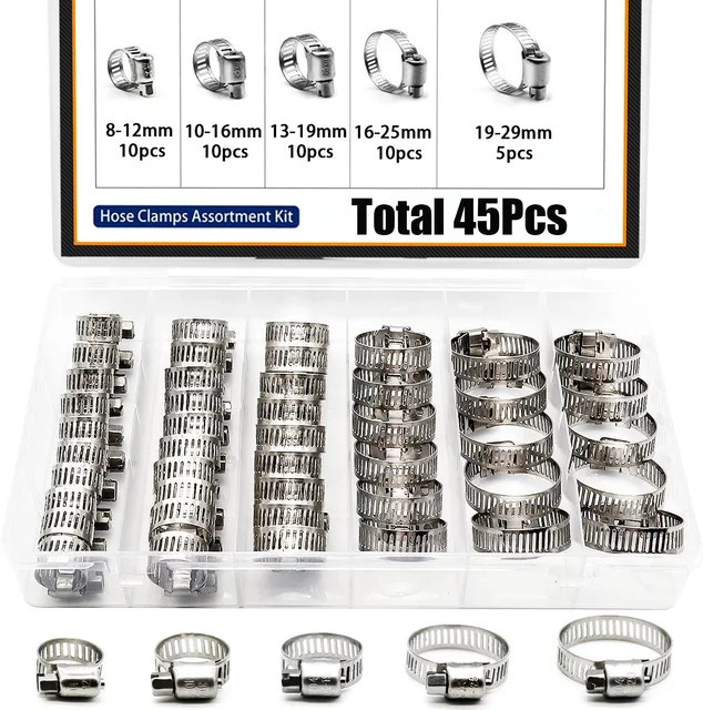 YISEONG 45-teiliges Schlauchschellen-Set aus Edelstahl, 8–29 mm, Schneckengetriebe-Schlauchschellen für Sanitär, Rohr, Ladeluftkühler und Kraftstoffleitungen - Bild 1