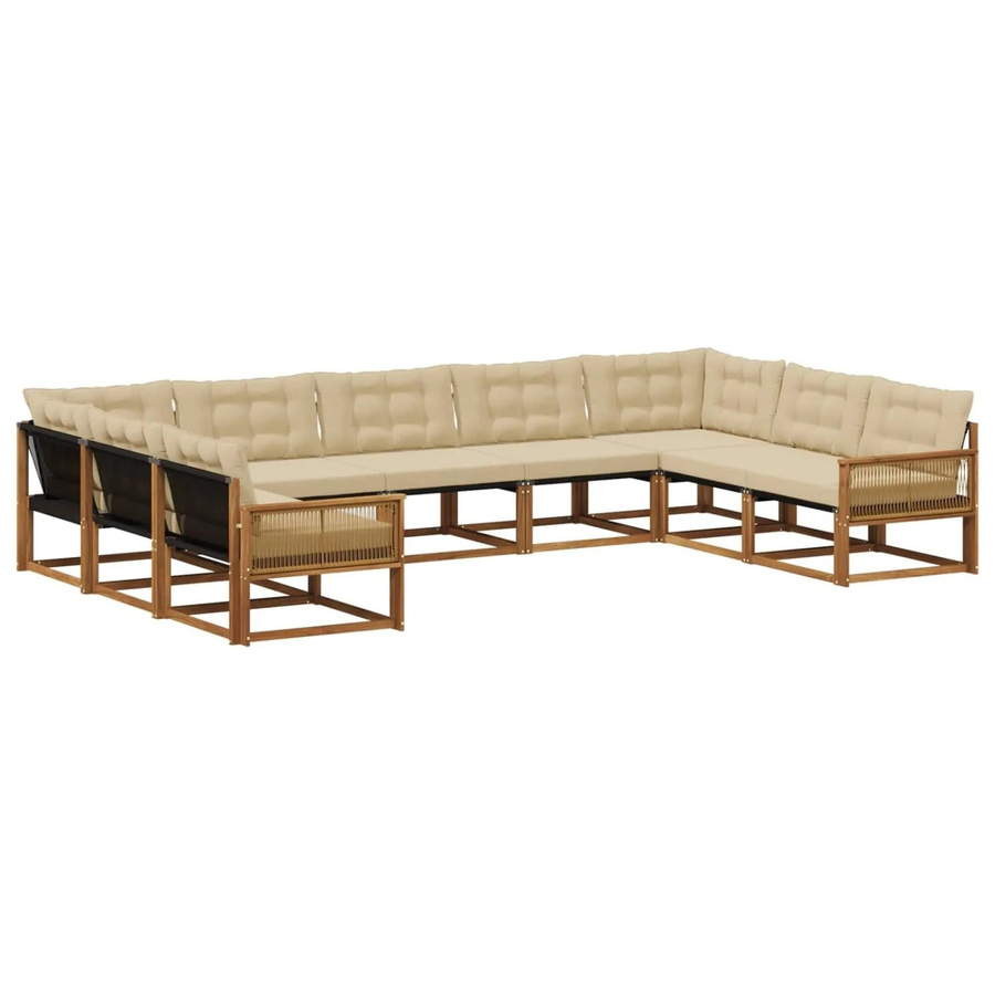 vidaXL Outdoor-Sofagarnitur aus Akazienholz mit Textilene und 9 Kissen in Natur-Beige - Bild 2