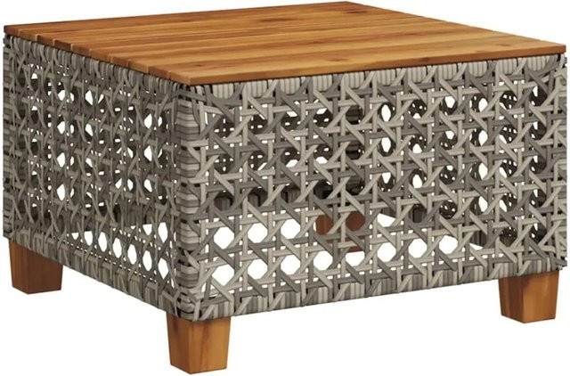 vidaXL Gartentisch aus Poly-Rattan und Akazienholz in Grau und Braun, B/T/H: 55 x 55 x 36 cm - Bild 1