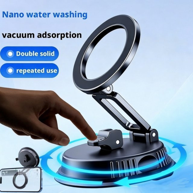 Magnetischer Handyhalter für das Auto mit Vakuum-Saugnapf in Schwarz - Bild 1