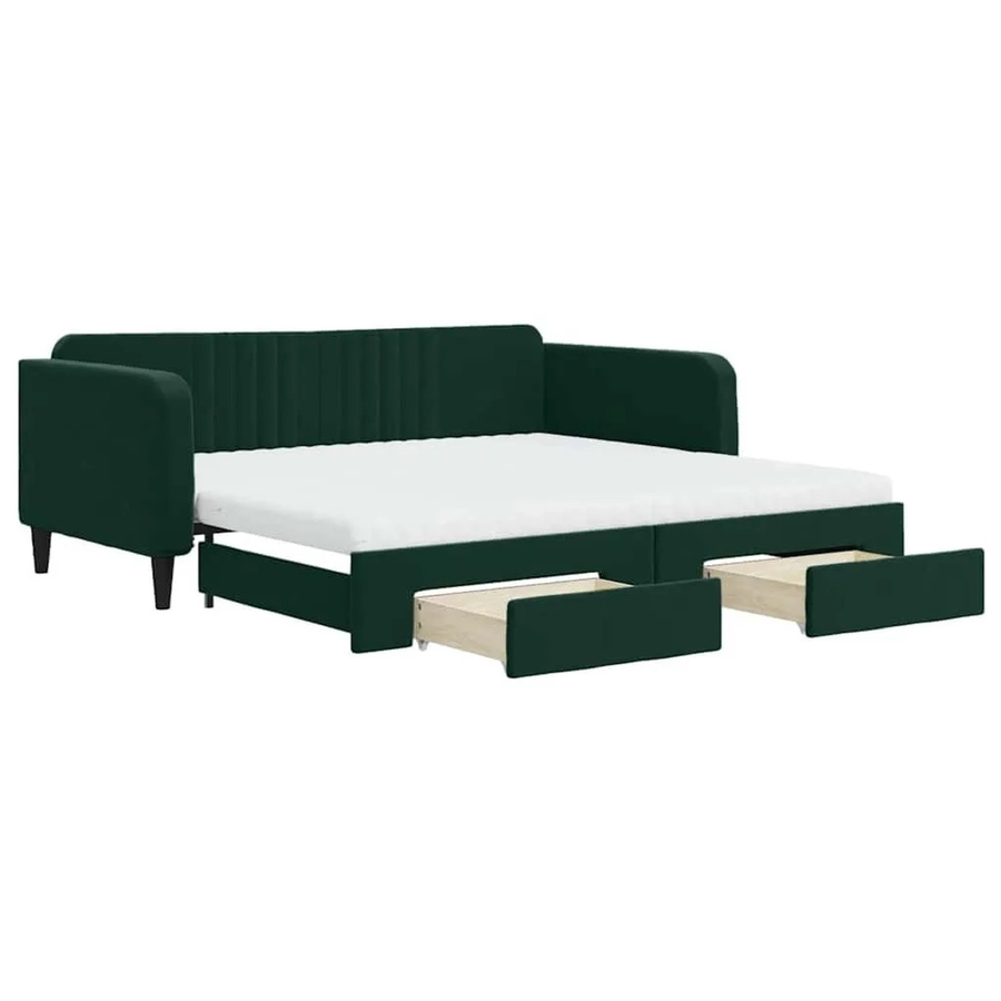 vidaXL Tagesbett ausziehbar mit Schubladen in Dunkelgrün aus Samt, B/T/H: 223 x 100 x 75 cm - Bild 2