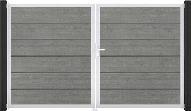 GroJa Tor Basicline Premium 2-flügelig Grey Ash Cut mit Sichtschutz, B: 306 cm, H: 180 cm, DIN Rechts - Bild 1