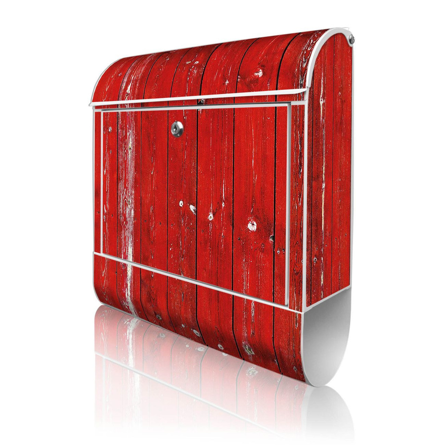Banjado Briefkasten groß in Weiß mit Motiv Rote Holzlatten und Zeitungsfach, pulverbeschichtet, B/T/H: 38 x 13 x 47 cm - Bild 1