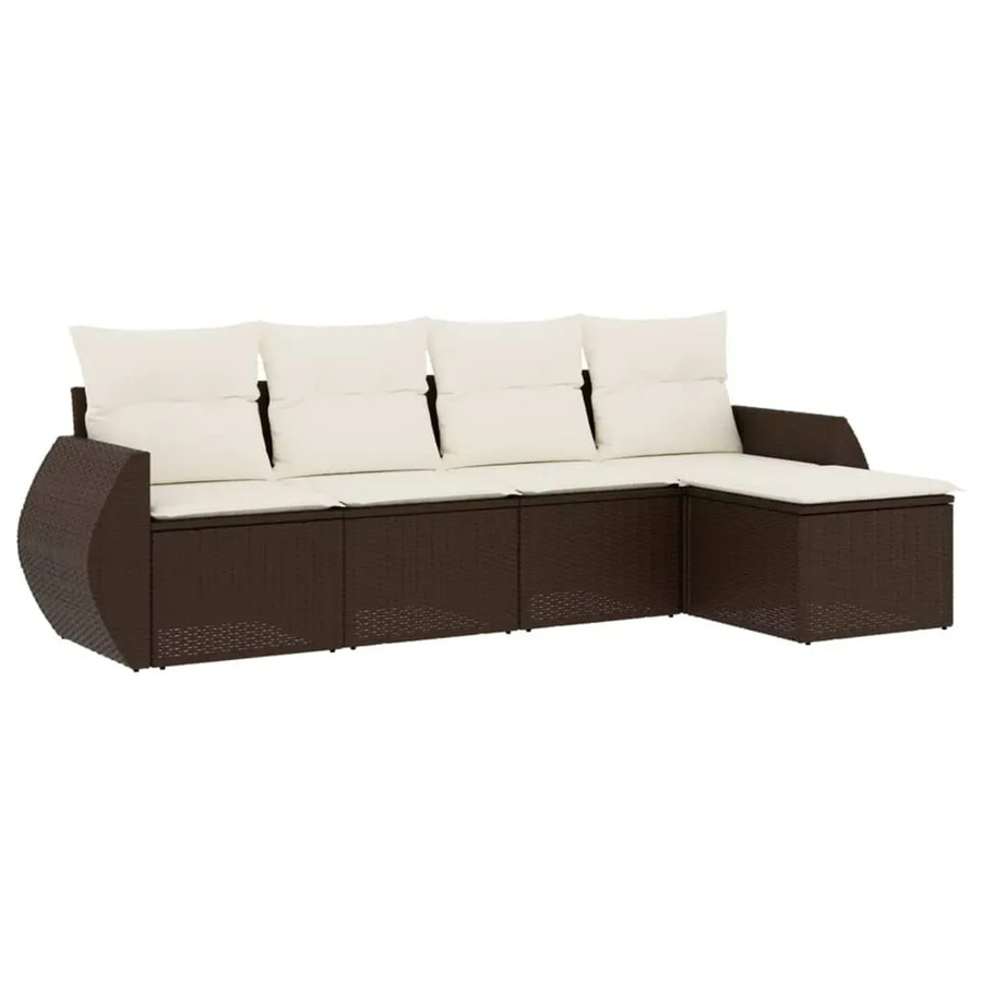 vidaXL 5-tlg Garten-Sofagarnitur aus Polyrattan mit Kissen in Braun - Bild 2