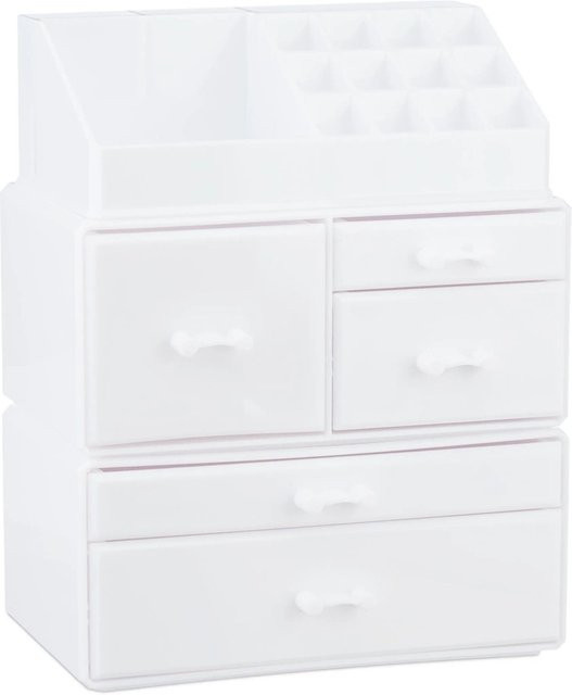 Relaxdays Make Up Organizer aus Acryl in Weiß, stapelbar mit 21 Fächern, B/T/H: 29,5 x 23,5 x 14 cm - Bild 1