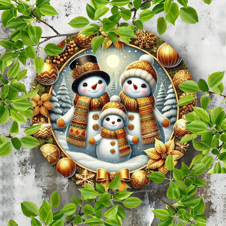 Potdemiel Schneemann-Familie Metallschild Rund, Weihnachtsdeko für Wand und Bar, Durchmesser: 20,32 cm - Bild 2