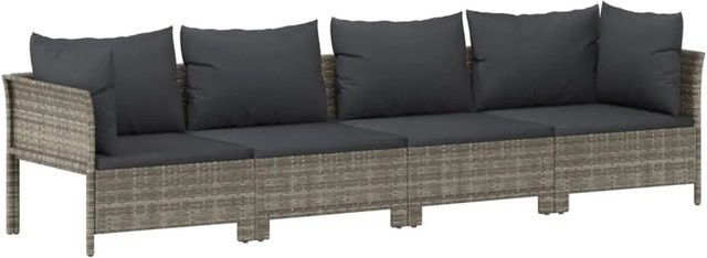 vidaXL 4-tlg Garten-Lounge-Set Modell 25 aus Poly Rattan in Grau mit Kissen und pulverbeschichtetem Stahlgestell - Bild 1