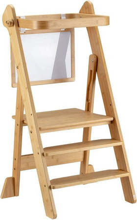 Wiltec Kinderstuhl Lernturm aus Bambus, klappbarer Lernstuhl und Stehstuhl für Kinder, Beige, B/T/H: 43 x 48 x 91 cm