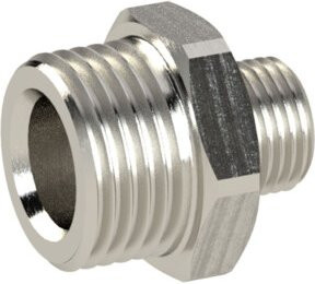 Riegler Doppelgewindenippel zylindrisch aus Messing in Silber, G 1 a. und G 1 1/4 a., SW 50 - Bild 1