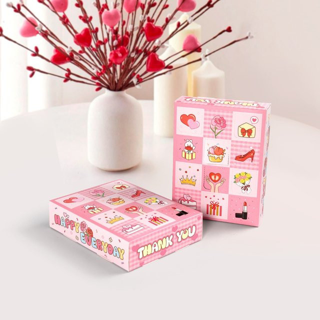 DIY Muttertags Geschenkboxen Set mit Herz-Blumenmuster in Pink, 12 Fächer für Überraschungsboxen aus Papier - Bild 1